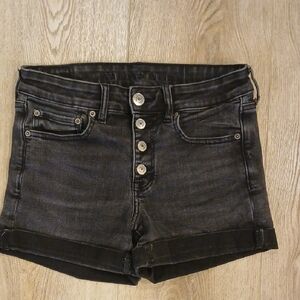 American Eagle Black Denim Women's Shorts Size 6 Button Up